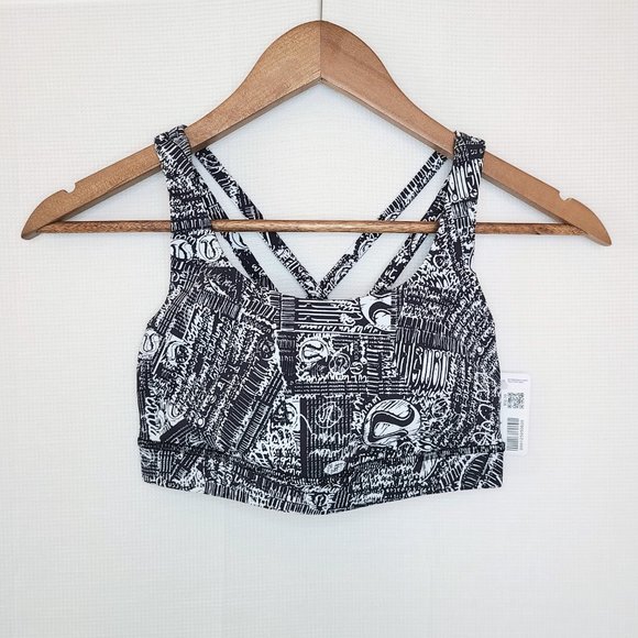 Lululemon Logo Energy Sports Bra Tear It Up Alpine White / Black W2AYSS Size 4 - Picture 3 of 8